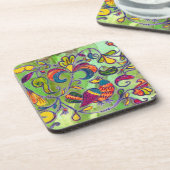 Nördliche Vögel auf Grasgrün Getränkeuntersetzer (Linke Seite)