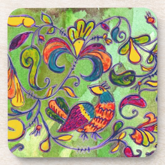 Nördliche Vögel auf Grasgrün Getränkeuntersetzer (Vorderseite)