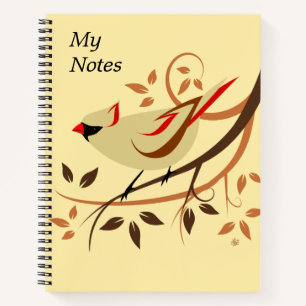 Nördlicher Kardinal auf Baumzweig-Notebooks Notizblock