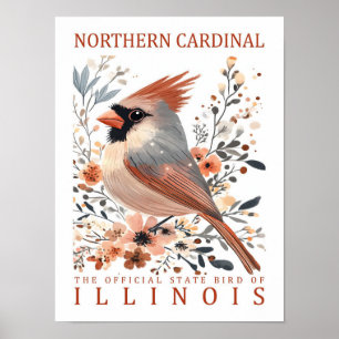 Nördlicher Kardinal Bird of Illinois USA Travel Poster