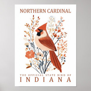 Nördlicher Kardinal Bird of Indiana USA Travel Poster