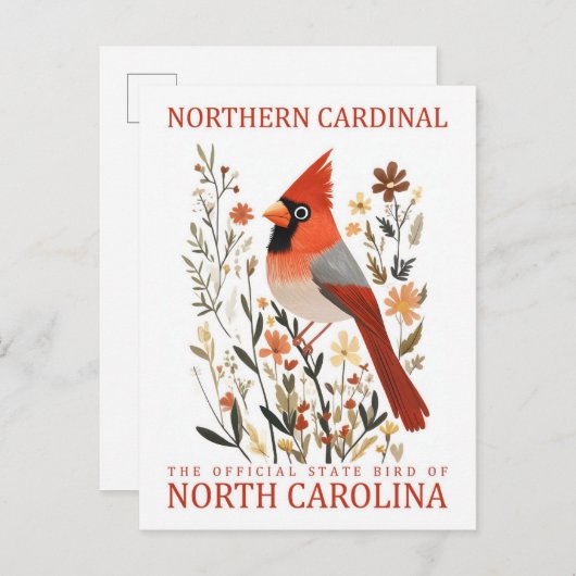 Nördlicher Kardinal Bird of North Carolina USA Postkarte (Vorne/Hinten)