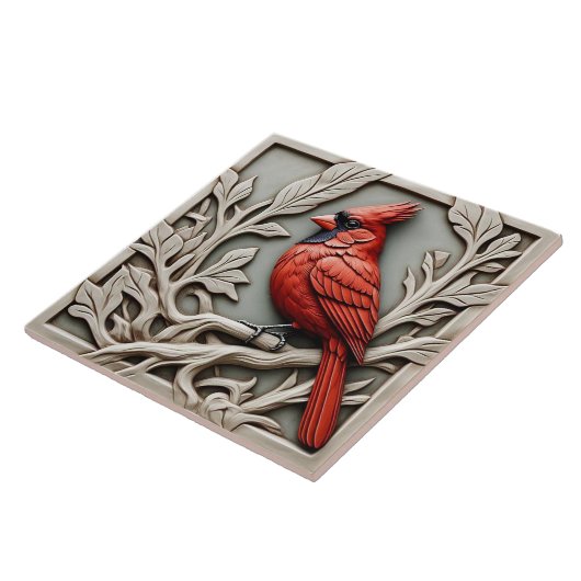 Nördlicher Kardinal - Kunsthandwerk Keramik Tile Fliese (Seite)