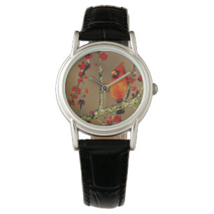 Nördlicher Kardinal Männchen sitzend, IL Armbanduhr