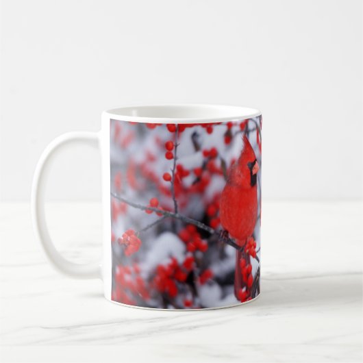 Nördlicher Kardinal Männchen, Winter, IL Kaffeetasse (Links)