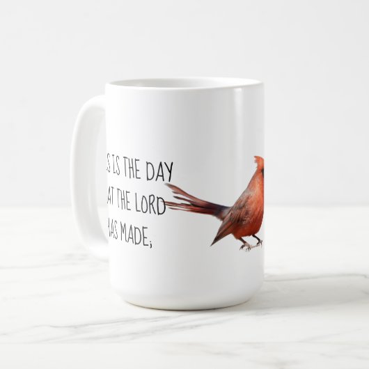 Nördlicher Kardinal, w Verse aus Psalm 118:24 Kaffeetasse (Vorderseite Links)