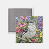Nördlicher Spottdrossel mit Blumen Magnet (Vorderseite/Rückseite)