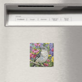 Nördlicher Spottdrossel mit Blumen Magnet (In Situ (Geschirrspüler))