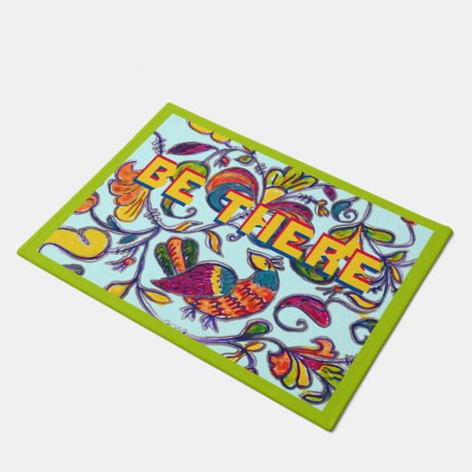 Nördlicher Vogel gibt es farbenfrohe FOLKART Doorm Fußmatte (Schrägansicht)