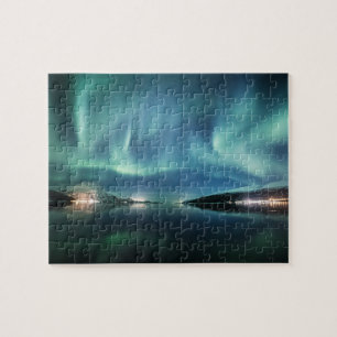 Nordlicht-Fjord-Foto Puzzle