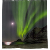 Nordlicht | Haukland Beach Island Norwegen Duschvorhang (Vorderseite)