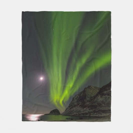 Nordlicht | Haukland Beach Island Norwegen Fleecedecke (Vorderseite)