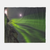 Nordlicht | Haukland Beach Island Norwegen Fleecedecke (Vorderseite (Horizontal))