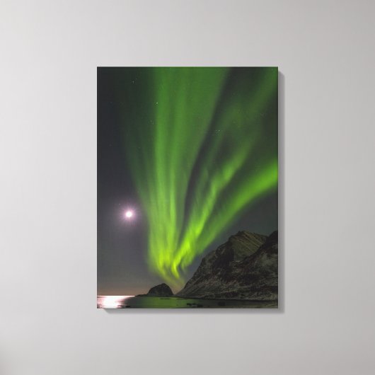 Nordlicht | Haukland Beach Island Norwegen Leinwanddruck (Vorderseite)