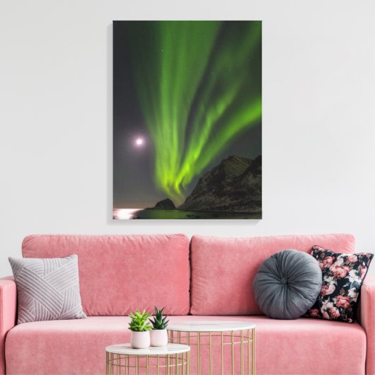 Nordlicht | Haukland Beach Island Norwegen Leinwanddruck (Insitu (Wohnzimmer))