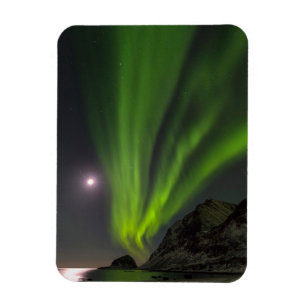 Nordlicht Haukland Strand Insel Norwegen Magnet