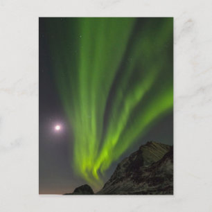 Nordlicht   Haukland Strand Insel Norwegen Postkarte