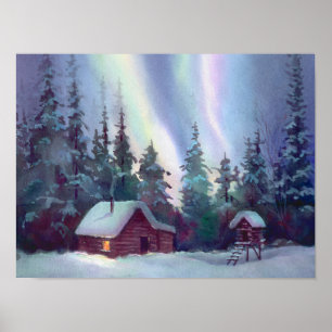NORDLICHT & LOG CABIN VON SHARON SHARPE POSTER