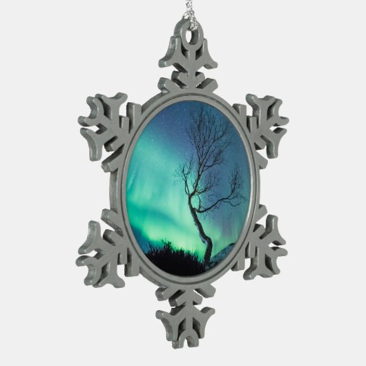 Nordlichtbaum Schneeflocken Zinn-Ornament (Links)