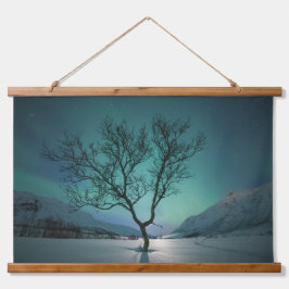 Nordlichtbaum Wandteppich Mit Holzrahmen