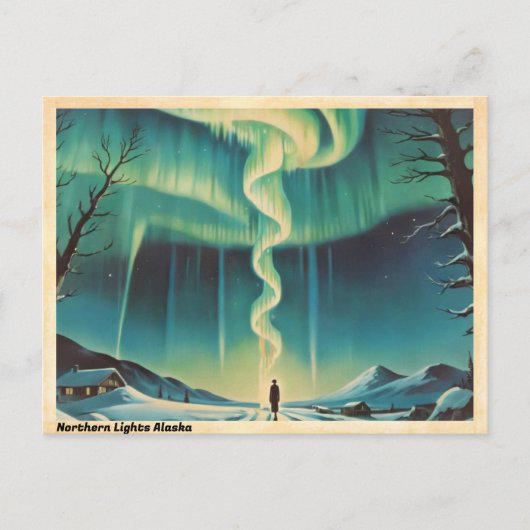Nordlichter Alaska Vintage Reise Postkarte (Vorderseite)