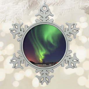Nordlichter am Bärensee Schneeflocken Zinn-Ornament