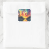 Nordlichter am See mit Sternen Quadratischer Aufkleber (Tasche)