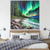 Nordlichter an der felsigen Küste Leinwanddruck (Insitu (Schlafzimmer))