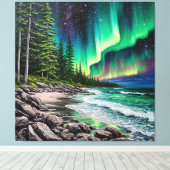 Nordlichter an der felsigen Küste Leinwanddruck (Insitu (Holzboden))