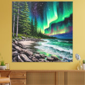 Nordlichter an der felsigen Küste Leinwanddruck (Insitu (Wohnzimmer))