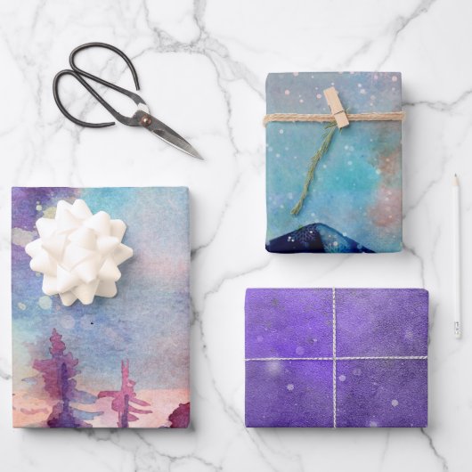 Nordlichter Aquarell Geschenkpapier Set (Vorderseite)