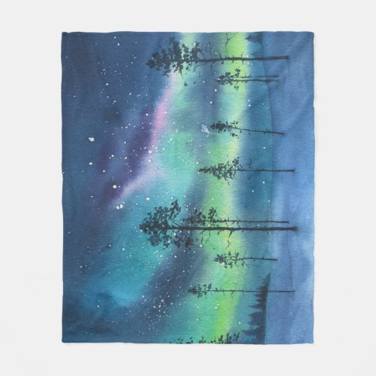 Nordlichter, Aquarelllandschaft Fleecedecke (Vorderseite)