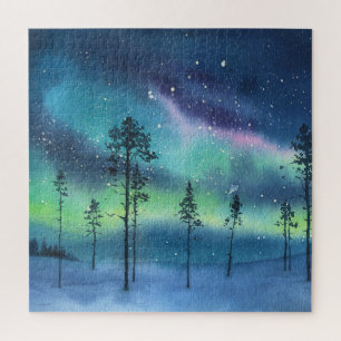 Nordlichter, Aquarelllandschaft Puzzle