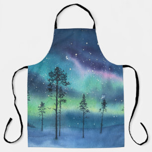 Nordlichter, Aquarelllandschaft Schürze