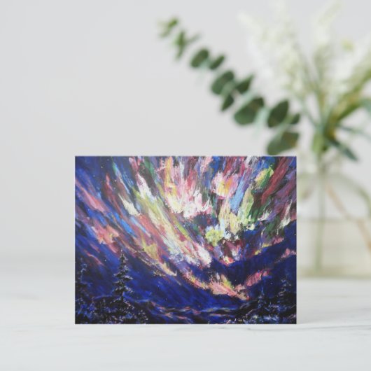 Nordlichter Aurora Abstrakte Malerei Postkarte (Stehend Vorderseite)