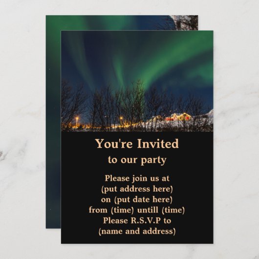 Nordlichter - Aurora Borealis Island Einladung (Vorne/Hinten)