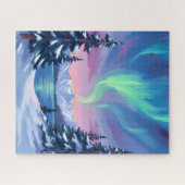 Nordlichter | Berge Winter Aquarell Puzzle (Horizontal)