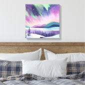 Nordlichter - farbenfrohe Winternacht | Aquarell Leinwanddruck (Insitu (Schlafzimmer))