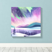 Nordlichter - farbenfrohe Winternacht | Aquarell Leinwanddruck (Insitu (Holzboden))