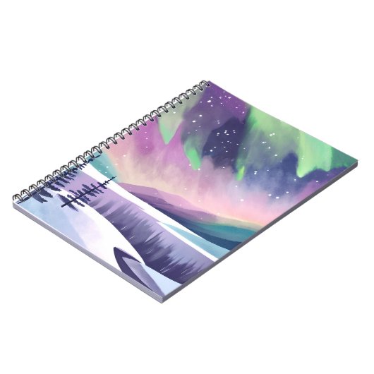 Nordlichter - farbenfrohe Winternacht | Aquarell Notizblock (Linke Seite)