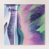 Nordlichter - farbenfrohe Winternacht | Aquarell Puzzle (Horizontal)