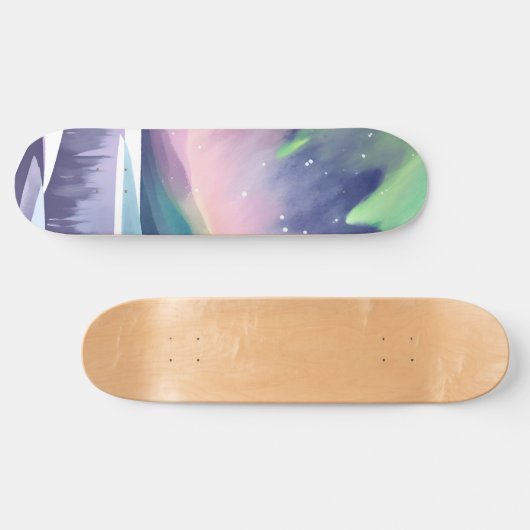 Nordlichter - farbenfrohe Winternacht | Aquarell Skateboard (Horizontal)