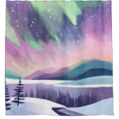 Nordlichter Farbige Winternacht Aquarell Duschvorhang (Vorderseite)