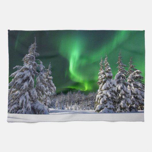 Nordlichter im Winter Geschirrtuch (Horizontal)