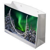 Nordlichter im Winter Große Geschenktüte (Rückseite Schrägansicht)