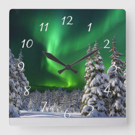 Nordlichter im Winter Quadratische Wanduhr
