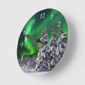 Nordlichter im Winter Runde Wanduhr (Winkel)