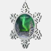 Nordlichter im Winter Schneeflocken Zinn-Ornament (Rechts)