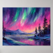 Nordlichter Lebhafte Abstrakte Nachtlandschaft Poster (Vorne)