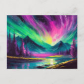 Nordlichter Lebhafte Abstrakte Nachtlandschaft Postkarte (Vorderseite)